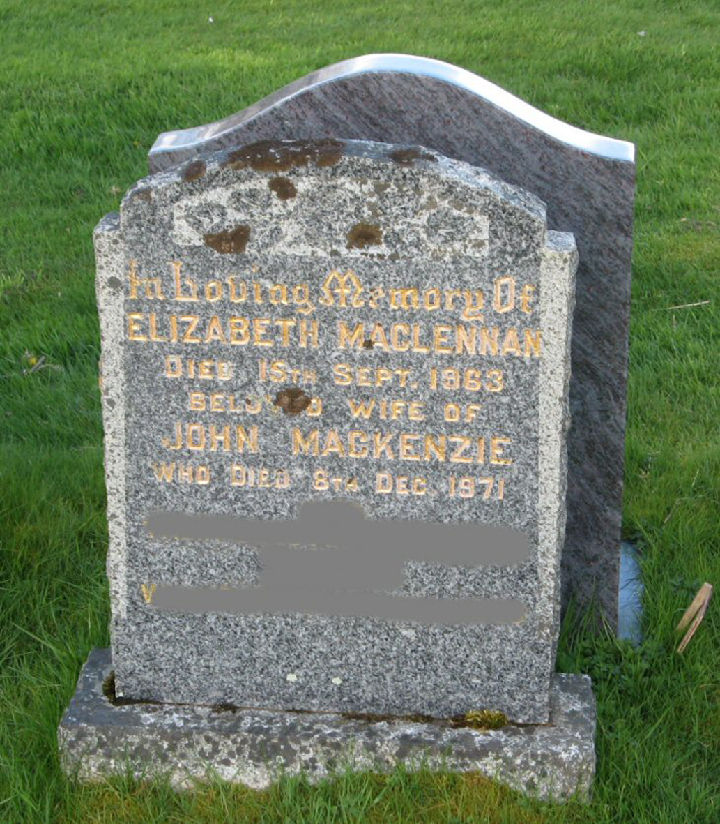 Photo of headstones/Elizabeth MacLennan died 1963 MI Fodderty